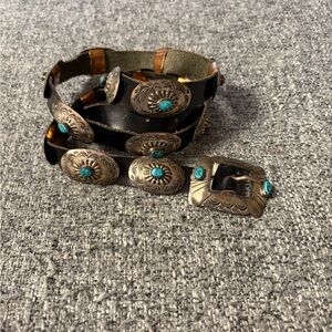 Vintage Concho Sterling  Silver Belt with Turquoise Accents